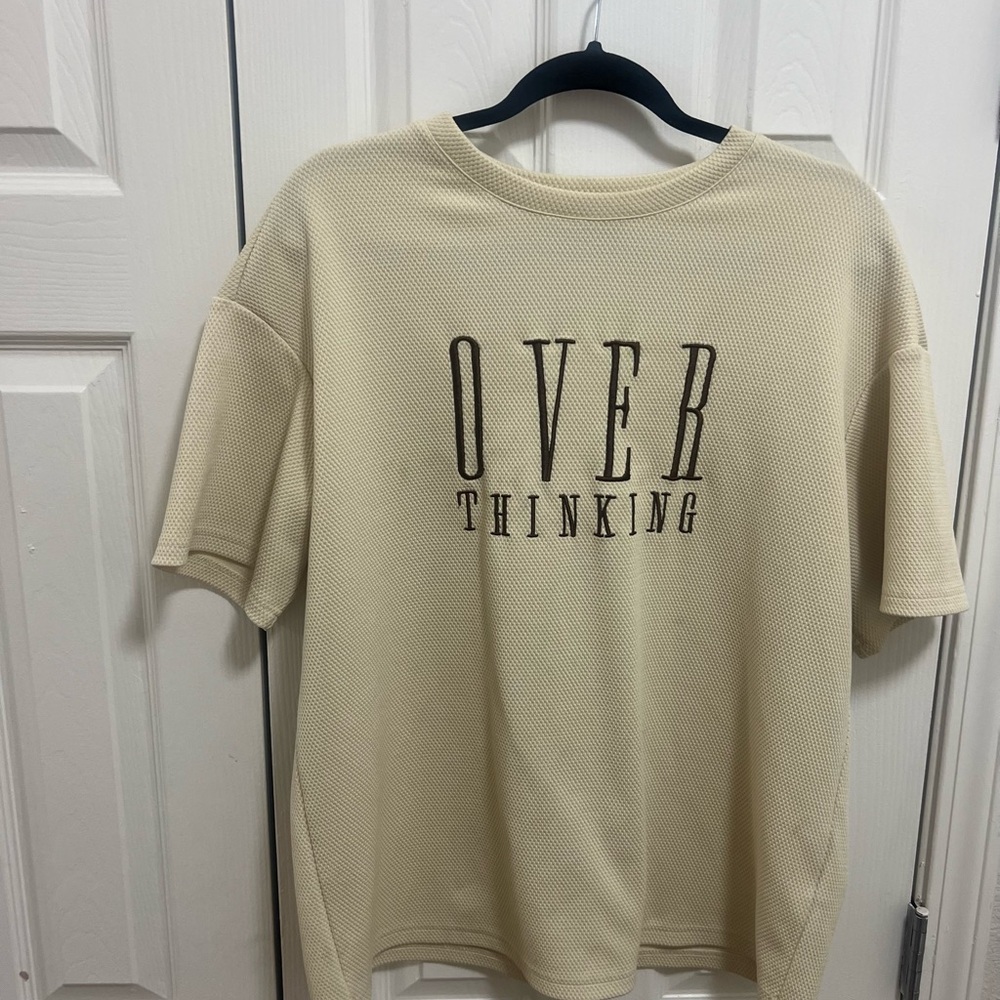 Cider “Over Thinking” Graphic Textured Tee Oversized Cream Size S